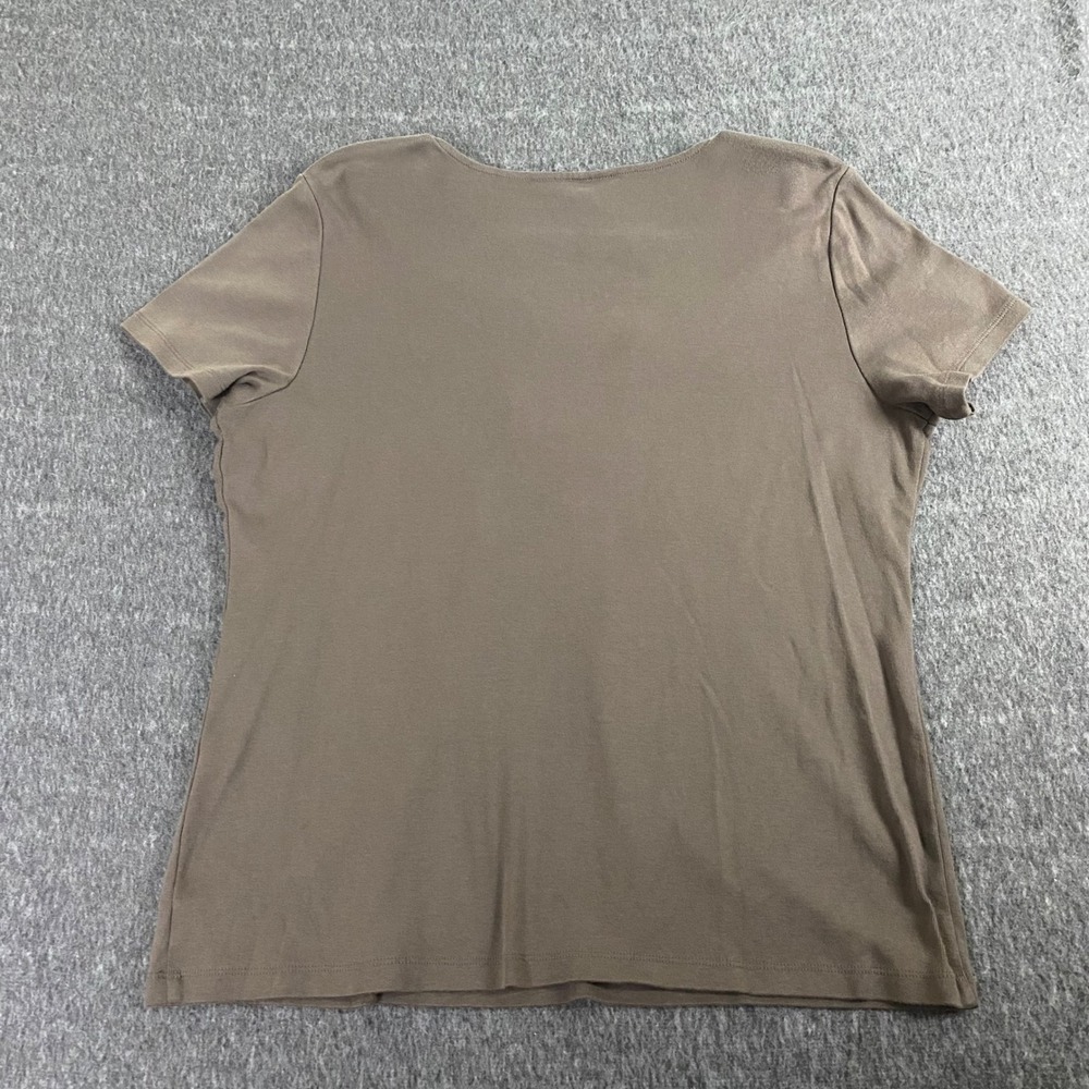 Karen Scott Womens XL Taupe Brown Cotton Rhinestone Split Neck Short Sleeve Top - Picture 7 of 8